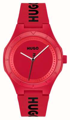 HUGO Mostrador vermelho masculino #lit (42 mm) / pulseira de silicone vermelha 1530346