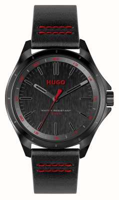 HUGO Mostrador preto #completo (42 mm) masculino / pulseira de couro preta 1530321