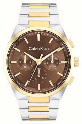 Calvin Klein Mostrador masculino distinto (44 mm) marrom / pulseira de aço inoxidável em dois tons 25200442