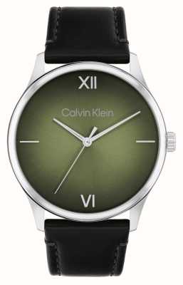 Calvin Klein Mostrador verde ascendente masculino (43 mm) / pulseira de couro preta 25200454