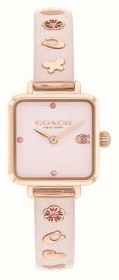 Coach Cass feminino (22 mm) mostrador quadrado rosa/pulseira de aço inoxidável em tom de ouro rosa resina 14504309