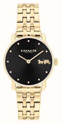 Coach Elliot feminino (28 mm) mostrador preto / pulseira de aço inoxidável dourado 14504302
