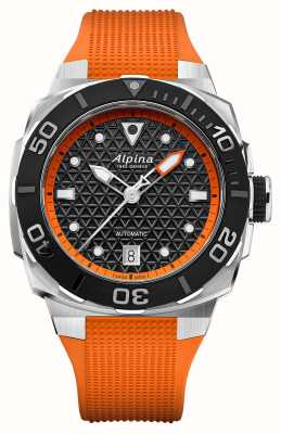 Alpina Seastrong diver extreme automático (39 mm) mostrador texturizado preto / pulseira de borracha laranja AL-525BO3VE6