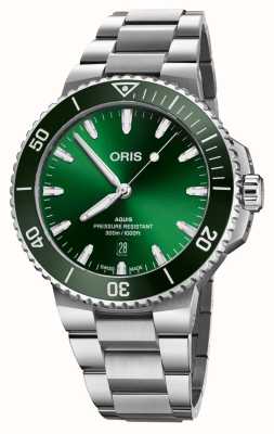 ORIS Aquis data automático (43,5 mm) mostrador verde / pulseira em aço inoxidável 01 733 7789 4157-07 8 23 04PEB