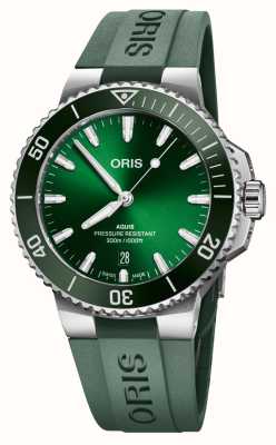 ORIS Aquis data automático (41,5 mm) mostrador verde / pulseira de borracha verde 01 733 7787 4157-07 4 22 37FC
