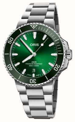 ORIS Aquis data automático (41,5 mm) mostrador verde / pulseira em aço inoxidável 01 733 7787 4157-07 8 22 04PEB