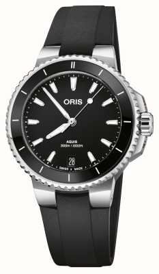 ORIS Aquis data automático (36,5 mm) mostrador preto / pulseira de borracha preta 01 733 7792 4154-07 4 19 64FC