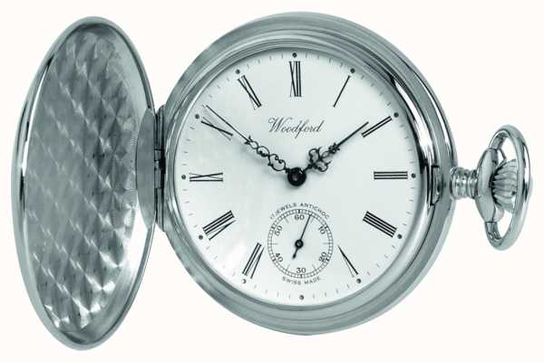 Woodford Relógio de bolso mecânico cromado com mostrador branco 1061