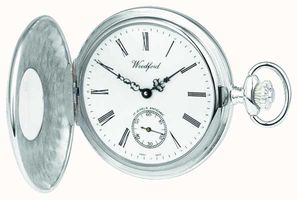 Woodford Relógio de bolso mecânico de mostrador branco com caixa aberta em prata esterlina 1068
