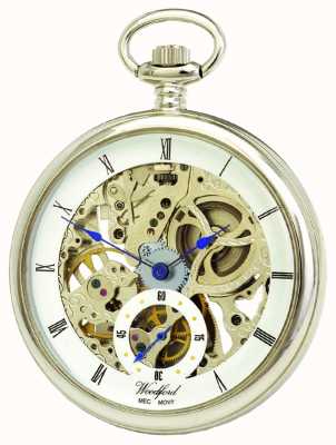 Woodford Relógio de bolso mecânico com mostrador esqueleto cromado 1043