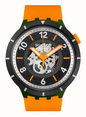 Swatch Power of Nature Fall-iage (47 mm) mostrador esqueleto preto / pulseira de silicone laranja SB03G107