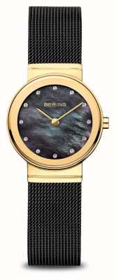 Bering Mostrador feminino clássico (26 mm) em madrepérola preta / pulseira de malha de aço inoxidável preta 10126-132