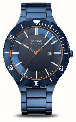 Bering Mostrador solar masculino (43 mm) azul / pulseira de aço inoxidável azul 14443-797