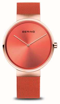 Bering Mostrador clássico (39 mm) laranja/pulseira de malha de aço laranja 14539-565