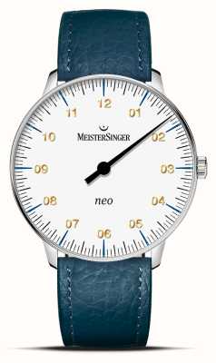MeisterSinger Mostrador branco em safira Neo (36 mm) / pulseira em couro azul oceano NES901G-SB114