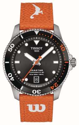 Tissot Seastar wilson wnba edição especial automático (40 mm) mostrador preto / pulseiras sintéticas brancas e laranja T1208071705100