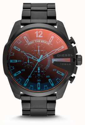 Diesel Relógio masculino mega chefe preto ip aço iridescente DZ4318