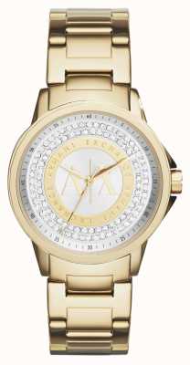 Armani Exchange Feminino | mostrador de cristal | pulseira de aço inoxidável de tom de ouro AX4321