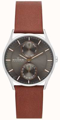 Skagen Relógio masculino com pulseira de couro marrom SKW6086