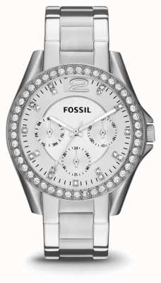 Fossil Riley das mulheres | mostrador de prata | conjunto de cristal | pulseira de aço inoxidável ES3202