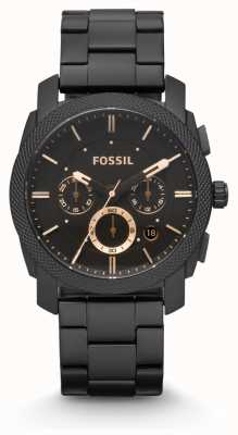 Fossil Máquina masculina | mostrador preto | pulseira de aço inoxidável preta FS4682