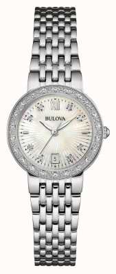 Bulova Diamante de aço inoxidável feminino com mostrador branco 96W203