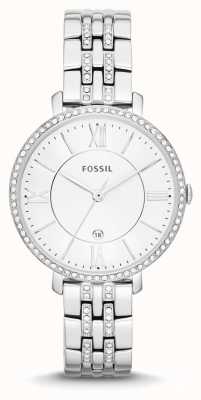 Fossil Jaqueline feminina | mostrador de prata | conjunto de cristal | pulseira de aço inoxidável ES3545