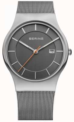 Bering Masculino | pulseira de malha de aço inoxidável | mostrador cinza | 11938-007