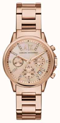Armani Exchange Feminino | mostrador de cristal | pulseira tom de ouro rosa AX4326