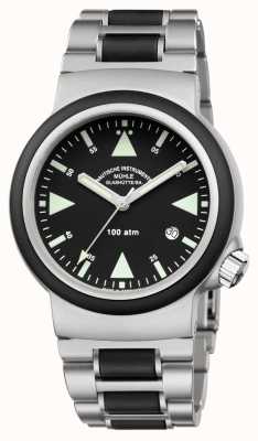 Muhle Glashutte Relógio de resgate com pulseira de aço inoxidável e mostrador preto M1-41-03-MB