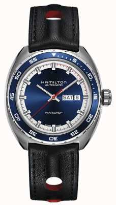 Hamilton American classic pan europ day-date automático (42 mm) mostrador azul / pulseira de couro preto + pulseira da OTAN H35405741