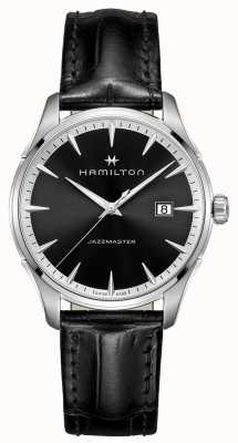 Hamilton Jazzmaster masculino com pulseira de couro preto mostrador preto H32451731