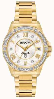 Bulova Womans estrela marinha diamante ouro tom 98R235