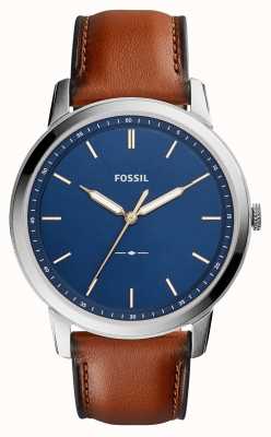 Fossil minimalista masculino | mostrador azul | alça de couro marrom FS5304
