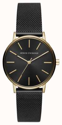 Armani Exchange Feminino | mostrador preto | pulseira de malha de aço inoxidável preta AX5548