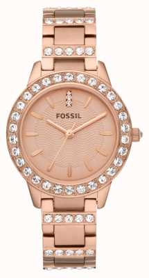 Fossil Jesse das mulheres | mostrador de ouro rosa | conjunto de cristal | pulseira de aço inoxidável de ouro rosa ES3020