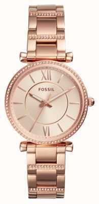 Fossil carriça feminina | mostrador de ouro rosa | conjunto de cristal | pulseira de aço inoxidável de ouro rosa ES4301