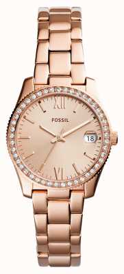 Fossil escarlate das mulheres | mostrador de ouro rosa | conjunto de cristal | pulseira de aço inoxidável de ouro rosa ES4318