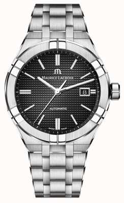 Maurice Lacroix Relógio automático com mostrador preto em aço inoxidável Aikon AI6008-SS002-330-1