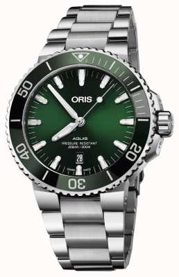 ORIS Aquis data automático (43,5 mm) mostrador verde / pulseira em aço inoxidável 01 733 7730 4157-07 8 24 05PEB