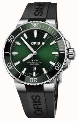 ORIS Aquis data automático (43,5 mm) mostrador verde / pulseira de borracha preta 01 733 7730 4157-07 4 24 64EB