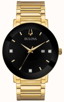 Bulova Relógio masculino moderno pulseira em tons de ouro mostrador preto 97D116