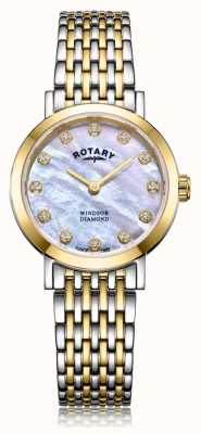 Rotary Relógio feminino com pulseira de dois tons com data de diamante e windsor LB05301/41/D