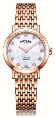 Rotary Relógio feminino Windsor com pulseira em tom de ouro rosa com diamantes LB05304/41/D
