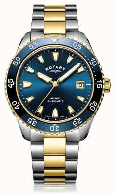Rotary Relógio masculino com pulseira de dois tons automática henley com mostrador azul GB05131/05