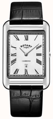 Rotary Relógio masculino com pulseira quadrada em couro preto com data cambridge GS05280/01