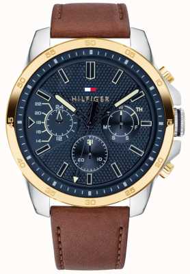 Tommy Hilfiger Decker | pulseira de couro marrom | mostrador azul 1791561