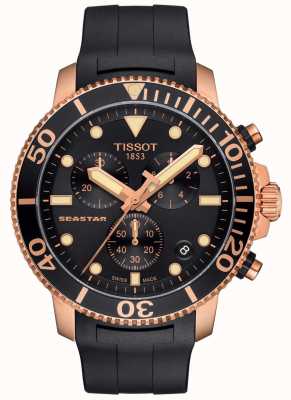 Tissot Cronógrafo de quartzo Seastar 1000 masculino preto / ouro / pulseira de borracha T1204173705100