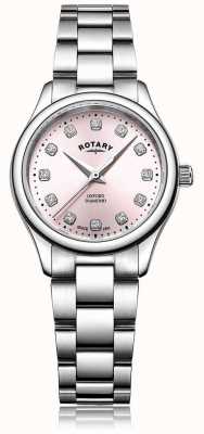 Rotary Pulseira feminina de aço inoxidável com mostrador oxford rosa e diamante LB05092/07/D