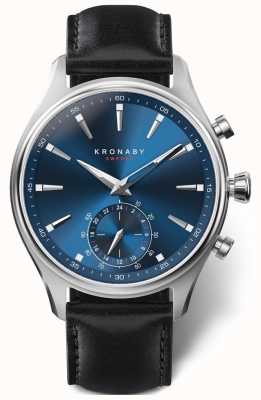 Kronaby 41mm sekel mostrador azul pulseira de couro preto a1000-3758 S3758/1